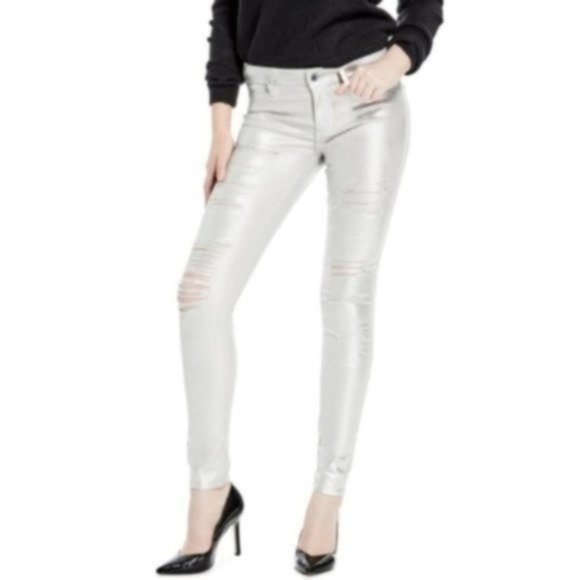 Guess Sexy Curve Metallic Destroyed Jeans, Size 28 - Picture 2 of 3